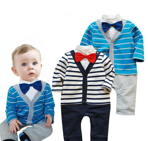 Gentleman Bow Tie Long Sleeve Stripe Suit