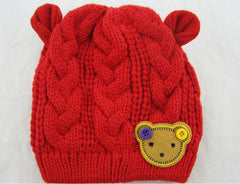 Knitted Baby Hat with Ears Cartoon Label Bear