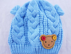 Knitted Baby Hat with Ears Cartoon Label Bear