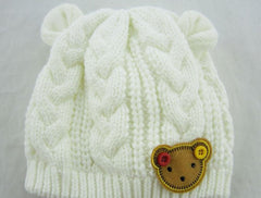 Knitted Baby Hat with Ears Cartoon Label Bear