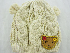 Knitted Baby Hat with Ears Cartoon Label Bear