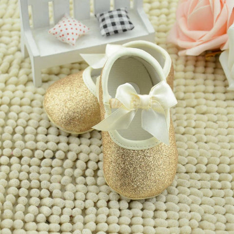 Glitter Baby Shoes Flash Gold Bow Soft Bottom