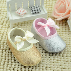 Glitter Baby Shoes Flash Gold Bow Soft Bottom